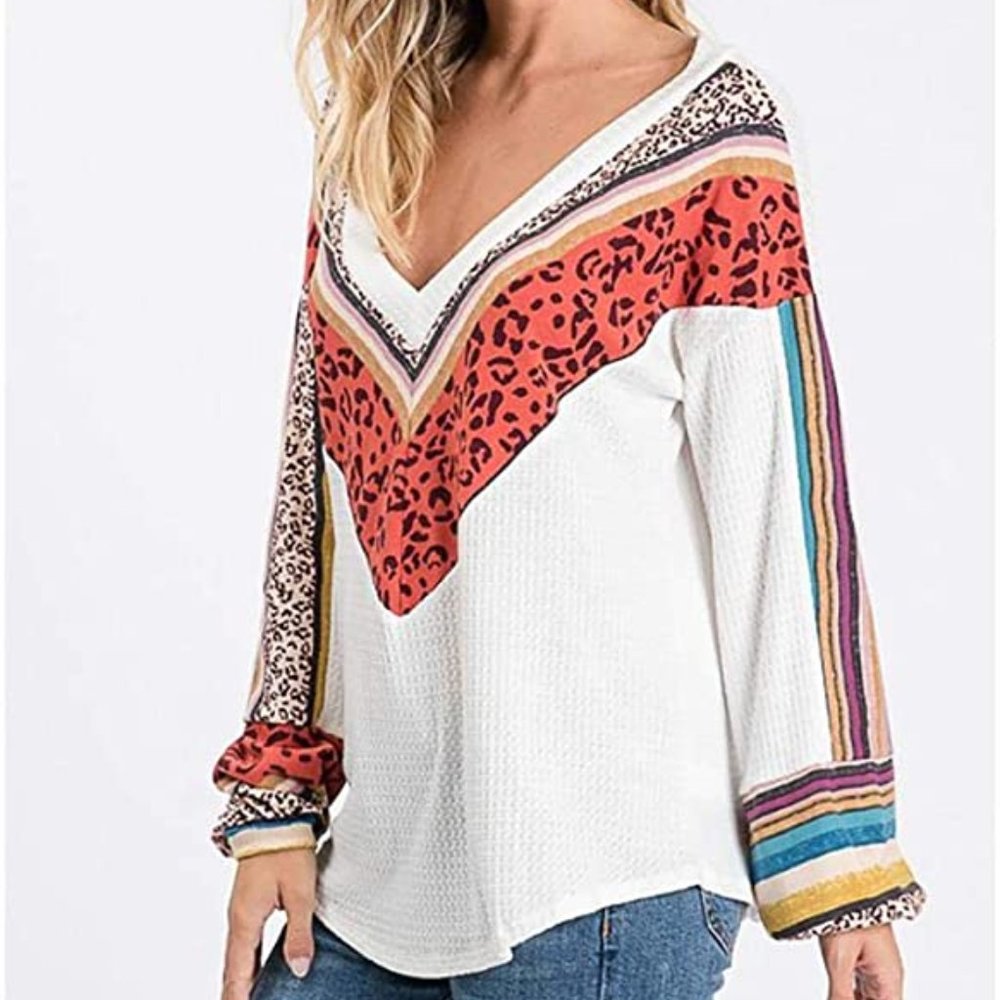 Lovely Melody Brushed Waffle V-Neck Tunic Top*